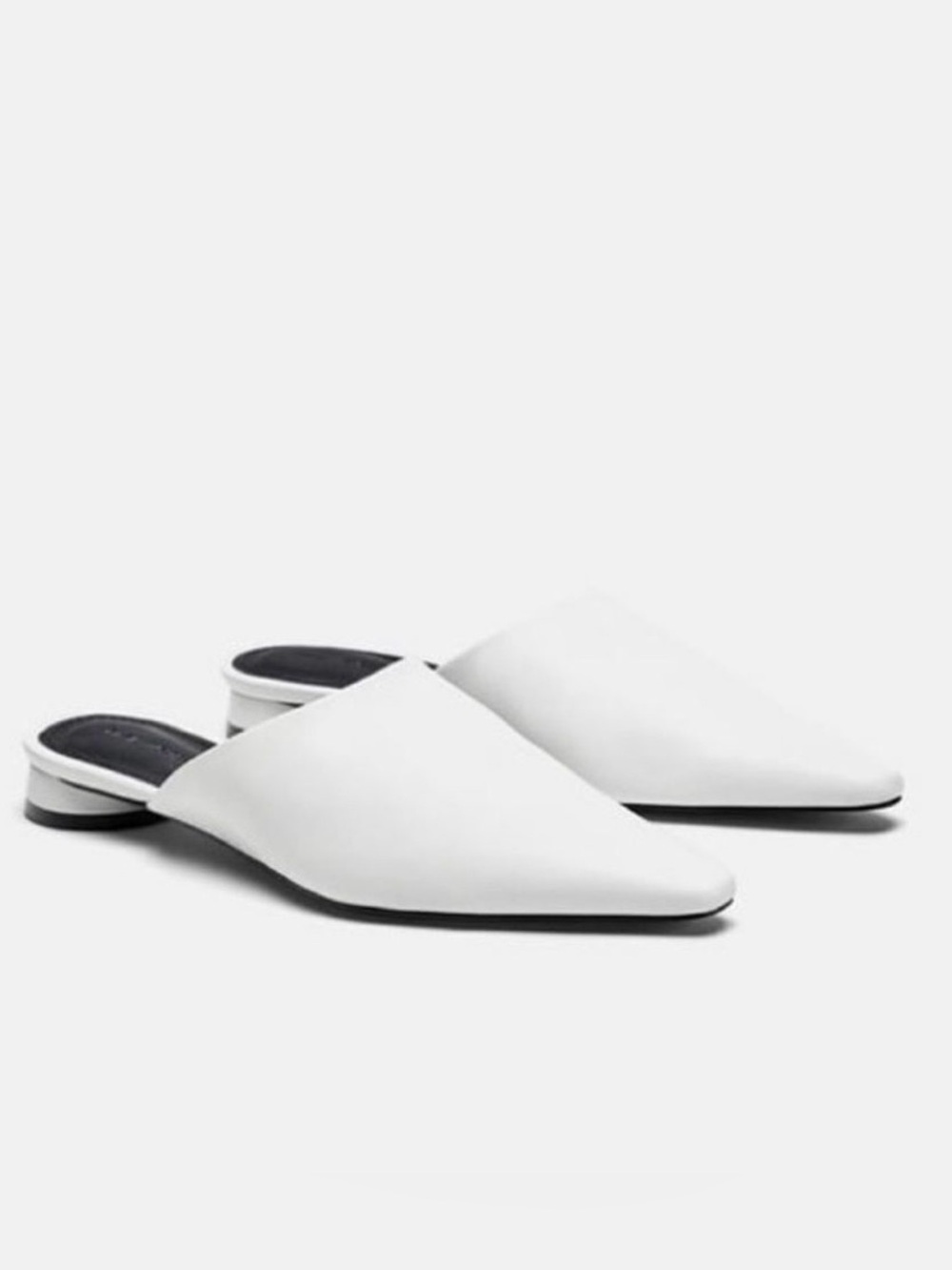 Zara Woman White Leather Pointed Toe Mule Heels Size 39